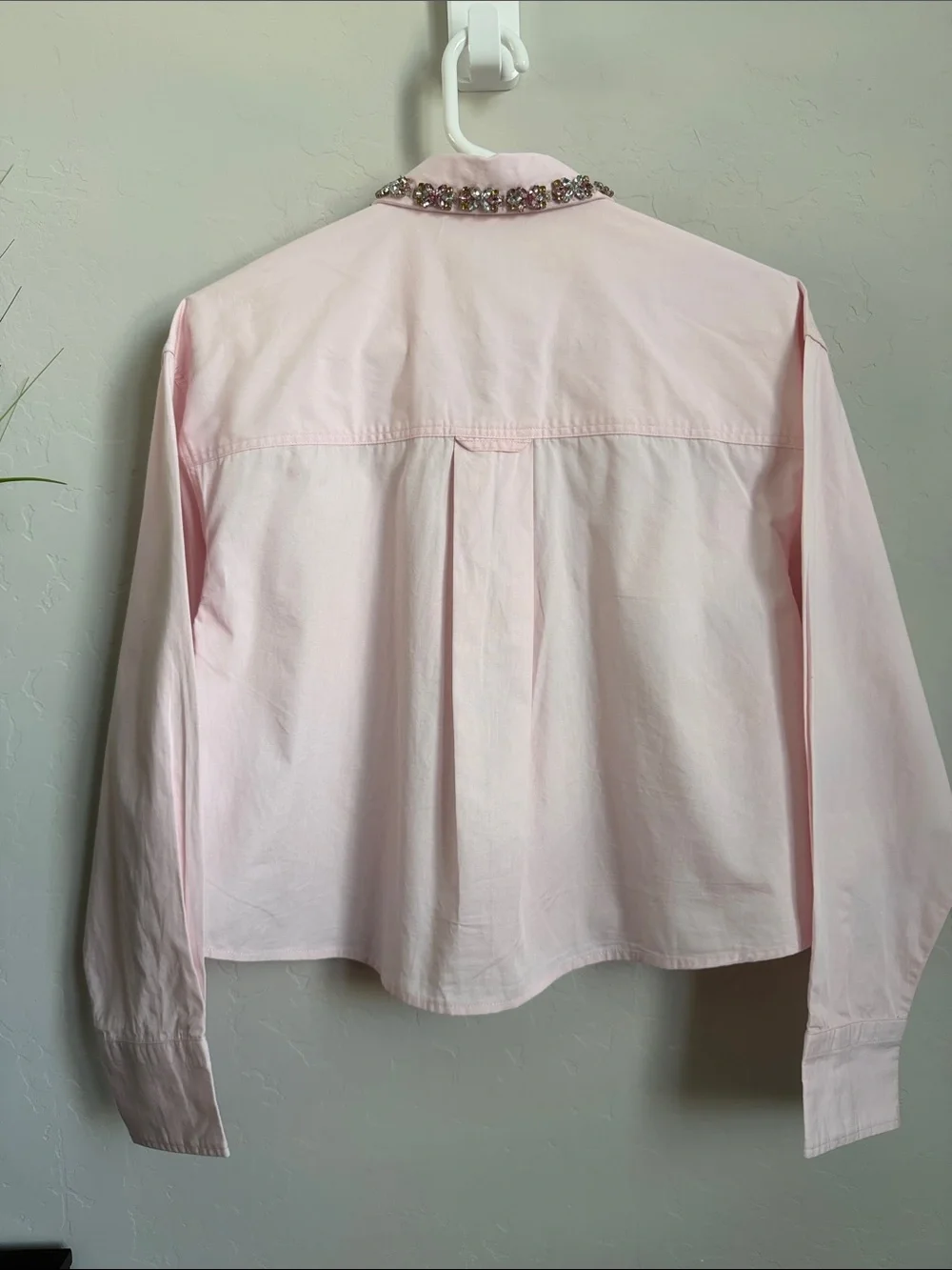 J.Crew Collection Jeweled Rhinestone Button Down Shirt Pink Size S NWT $178 Flaw